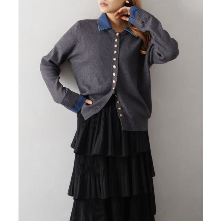 デニム切替ニットカーディガン | SpRay | 詳細画像59 