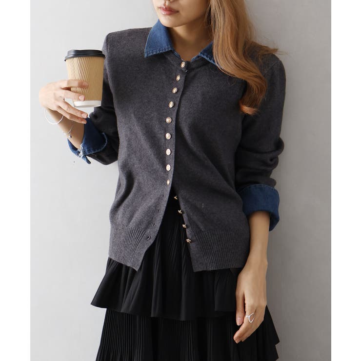 デニム切替ニットカーディガン | SpRay | 詳細画像60 