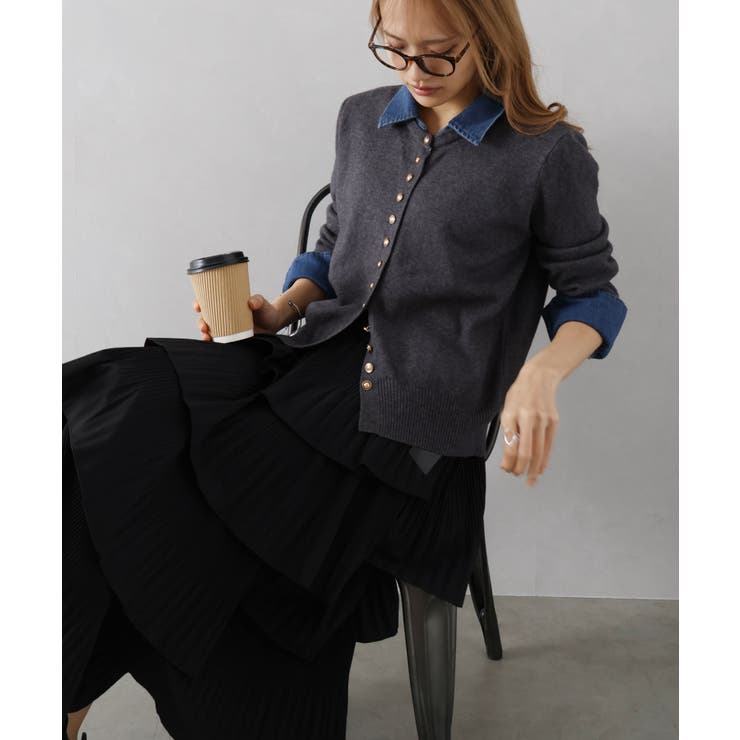 デニム切替ニットカーディガン | SpRay | 詳細画像62 