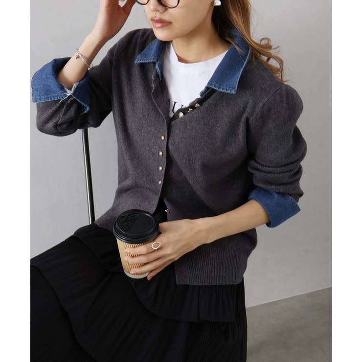 デニム切替ニットカーディガン | SpRay | 詳細画像65 