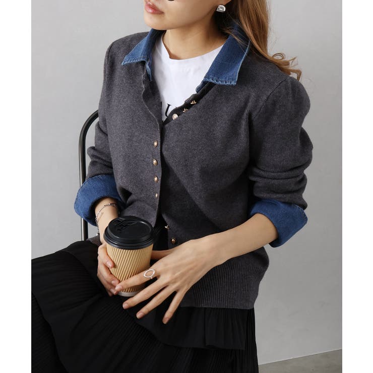 デニム切替ニットカーディガン | SpRay | 詳細画像66 