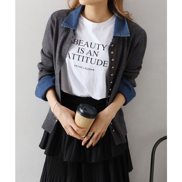 デニム切替ニットカーディガン | SpRay | 詳細画像68 