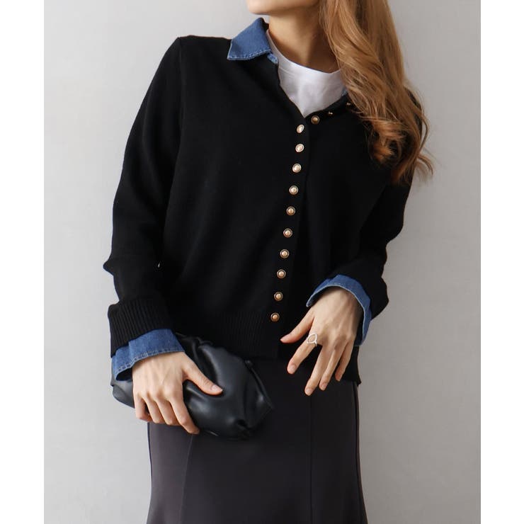 デニム切替ニットカーディガン | SpRay | 詳細画像70 