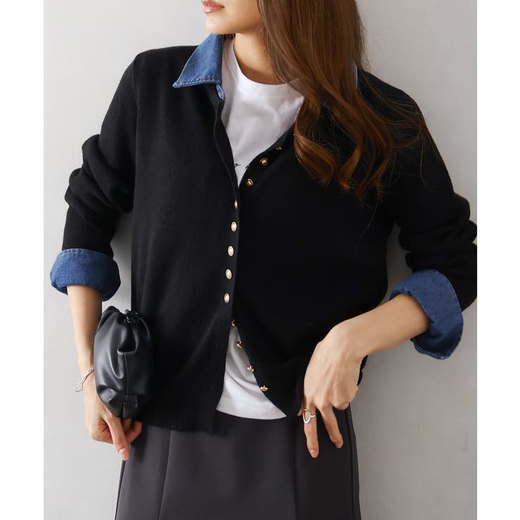 デニム切替ニットカーディガン | SpRay | 詳細画像72 