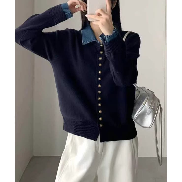 デニム切替ニットカーディガン | SpRay | 詳細画像6 