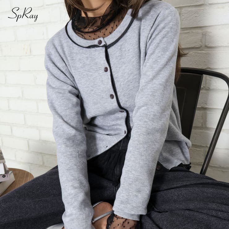 配色クルーカーディガン | SpRay | 詳細画像1 