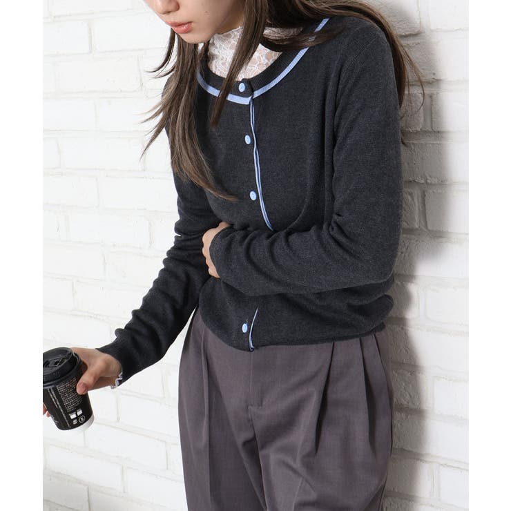 チャコールグレー | 配色クルーカーディガン | SpRay