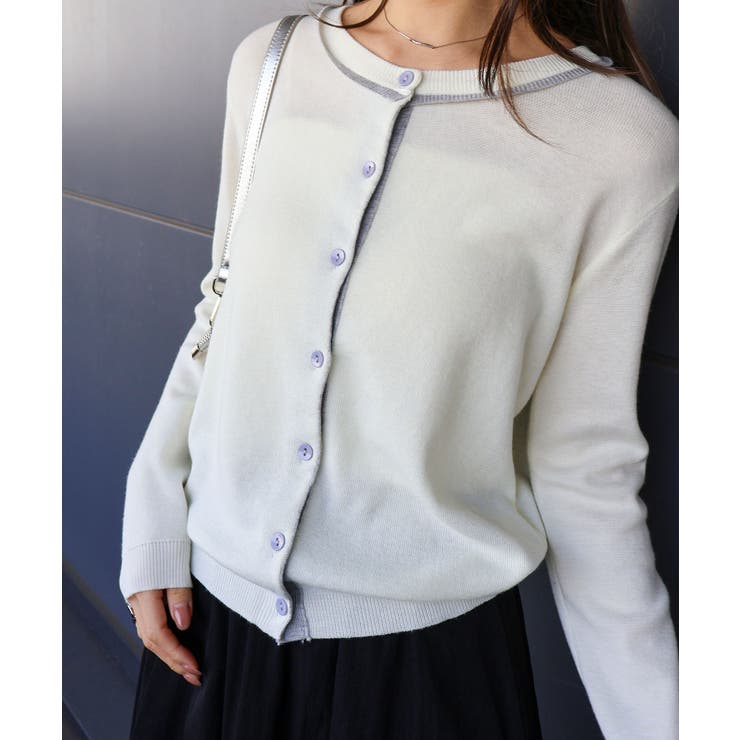 オフホワイト | 配色クルーカーディガン | SpRay