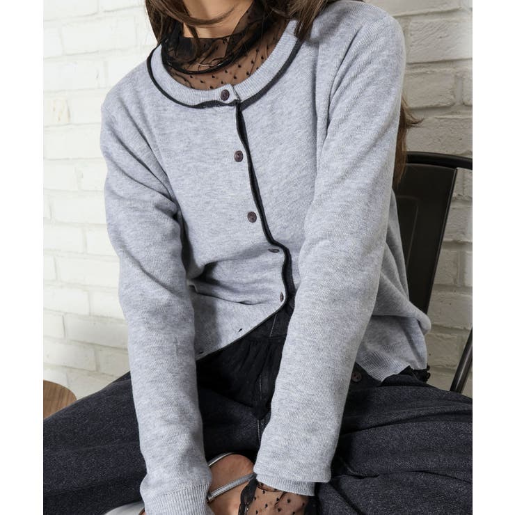 グレー | 配色クルーカーディガン | SpRay