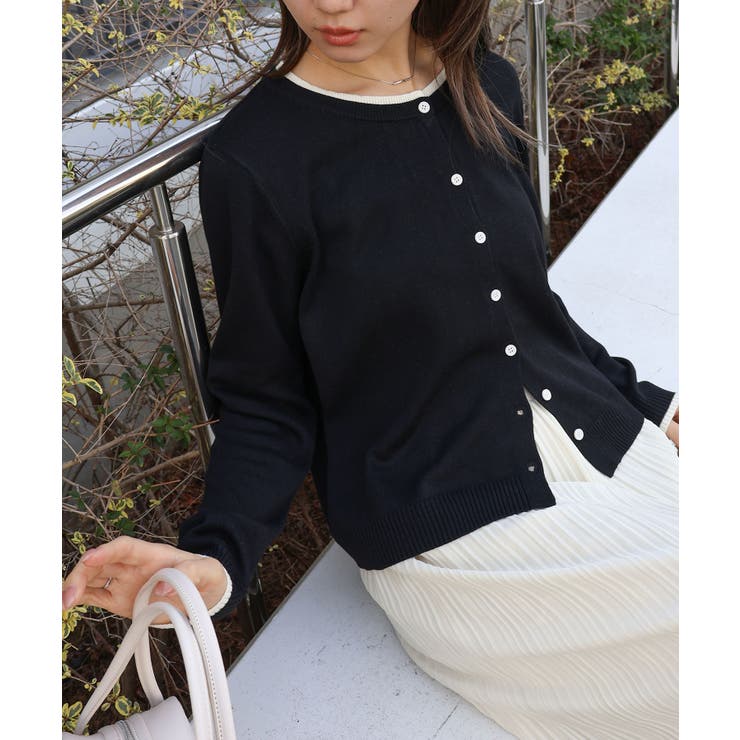 ブラック | 配色ニットカーディガン | SpRay