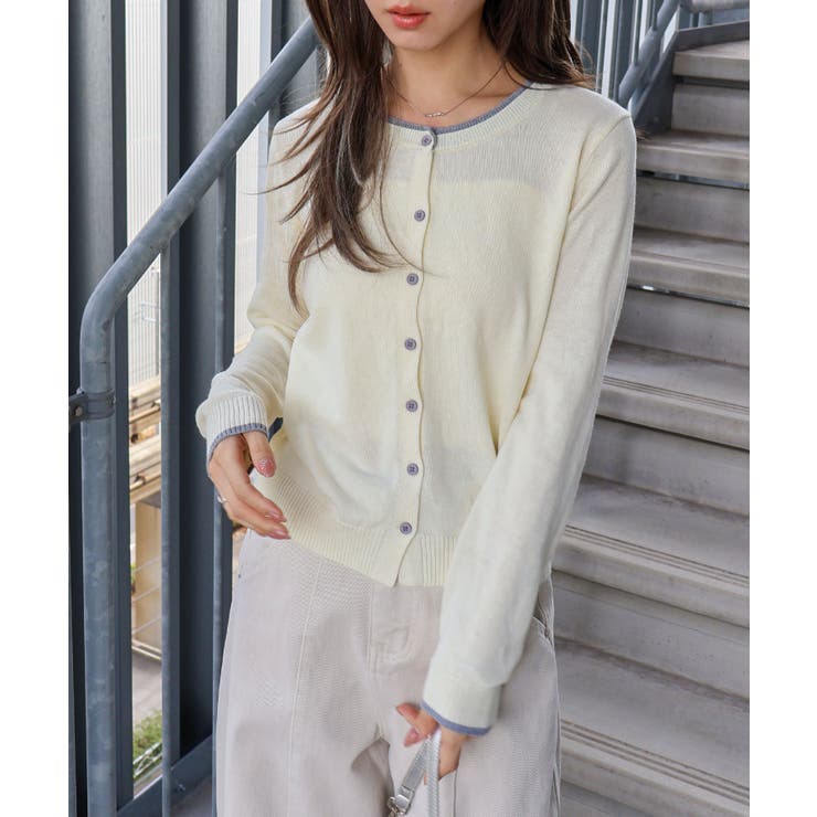 オフホワイト | 配色ニットカーディガン | SpRay