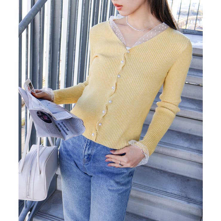 ドットチュールリブカーディガン | SpRay | 詳細画像4 