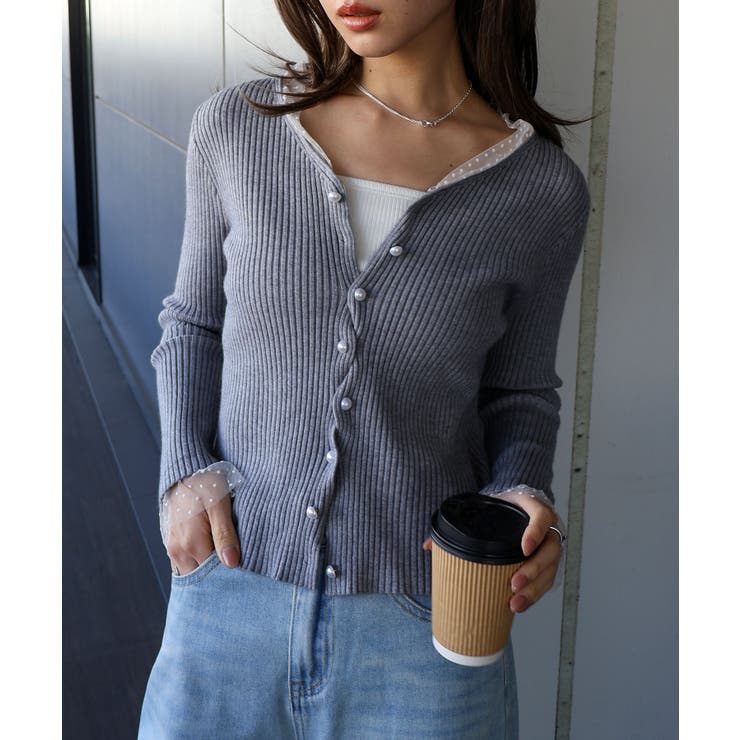 ドットチュールリブカーディガン | SpRay | 詳細画像7 