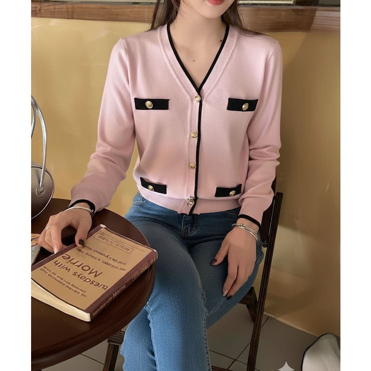 バイカラーVネックカーディガン | SpRay | 詳細画像3 