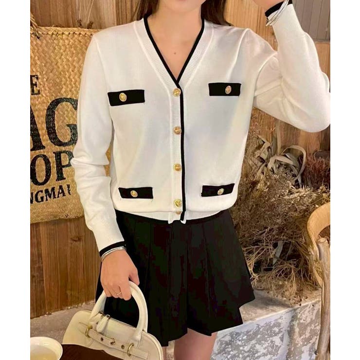 バイカラーVネックカーディガン | SpRay | 詳細画像4 