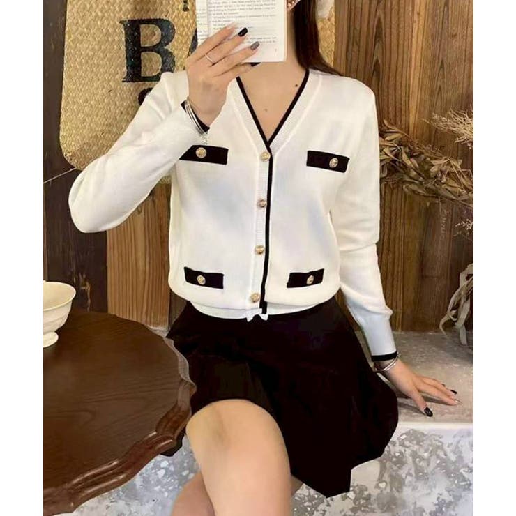 バイカラーVネックカーディガン | SpRay | 詳細画像5 