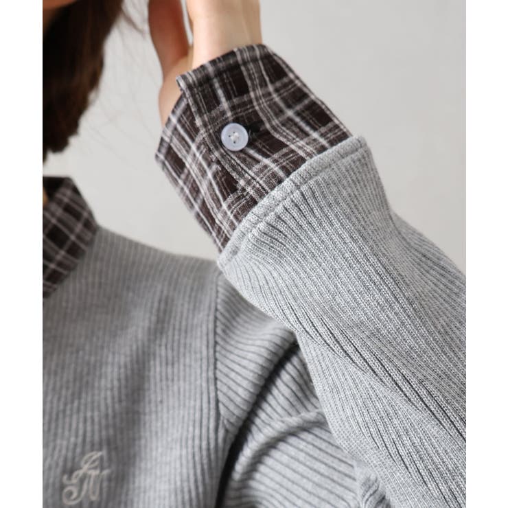 布帛チェック切替ダブルジップカーディガン | SpRay | 詳細画像9 