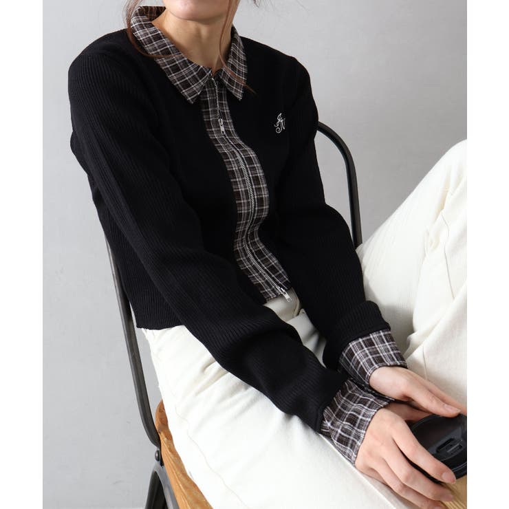 布帛チェック切替ダブルジップカーディガン | SpRay | 詳細画像12 