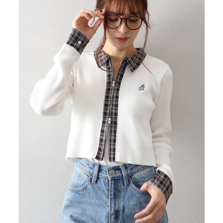 布帛チェック切替ダブルジップカーディガン | SpRay | 詳細画像16 