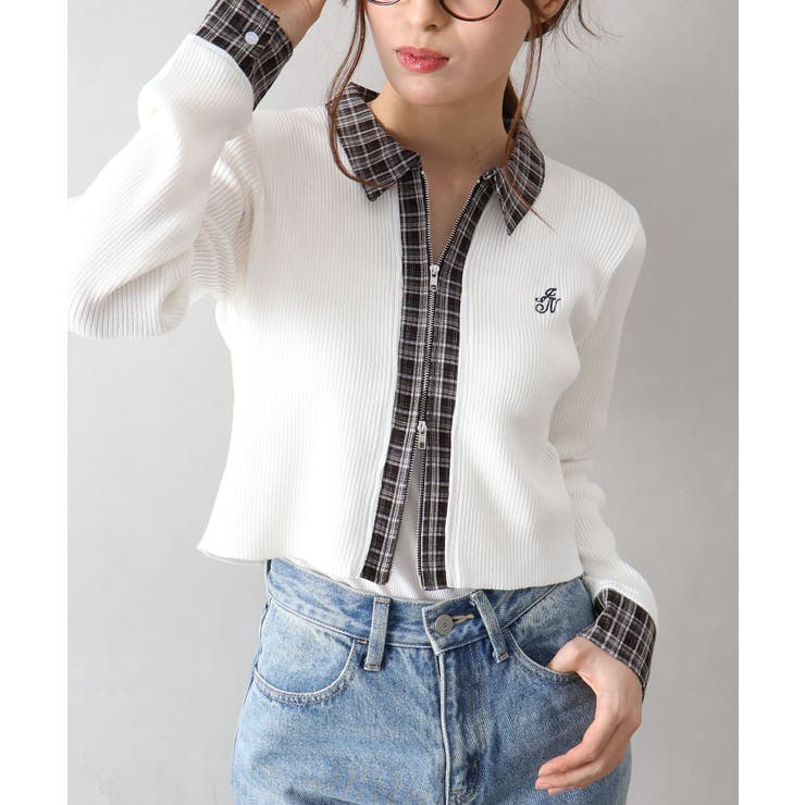 布帛チェック切替ダブルジップカーディガン | SpRay | 詳細画像17 