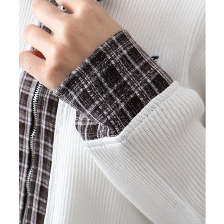 布帛チェック切替ダブルジップカーディガン | SpRay | 詳細画像20 