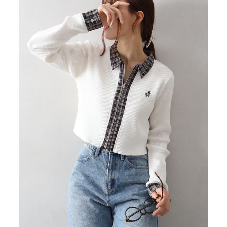 布帛チェック切替ダブルジップカーディガン | SpRay | 詳細画像21 