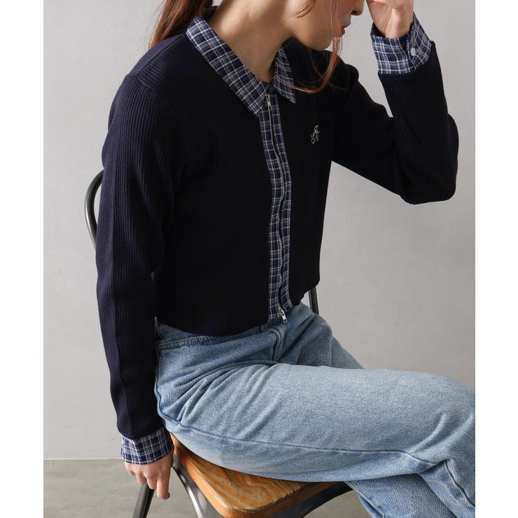 布帛チェック切替ダブルジップカーディガン | SpRay | 詳細画像22 