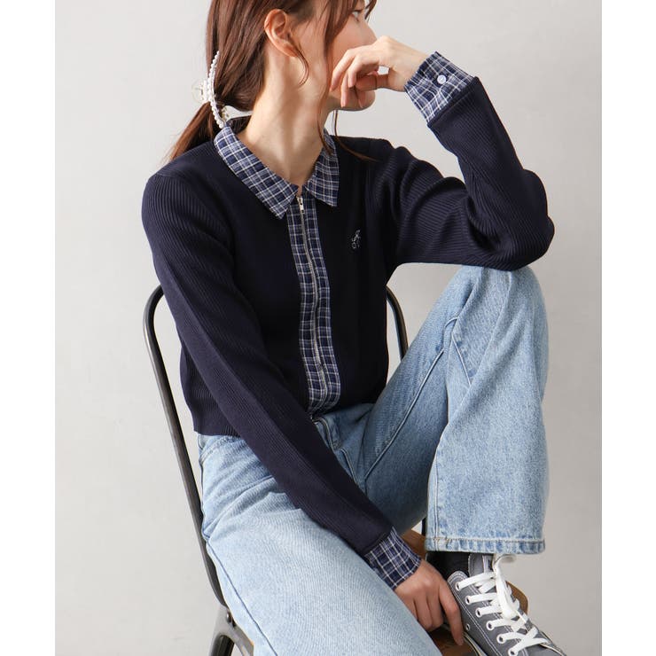 布帛チェック切替ダブルジップカーディガン | SpRay | 詳細画像23 