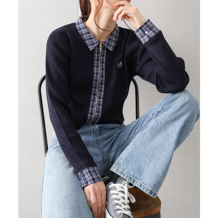 布帛チェック切替ダブルジップカーディガン | SpRay | 詳細画像24 