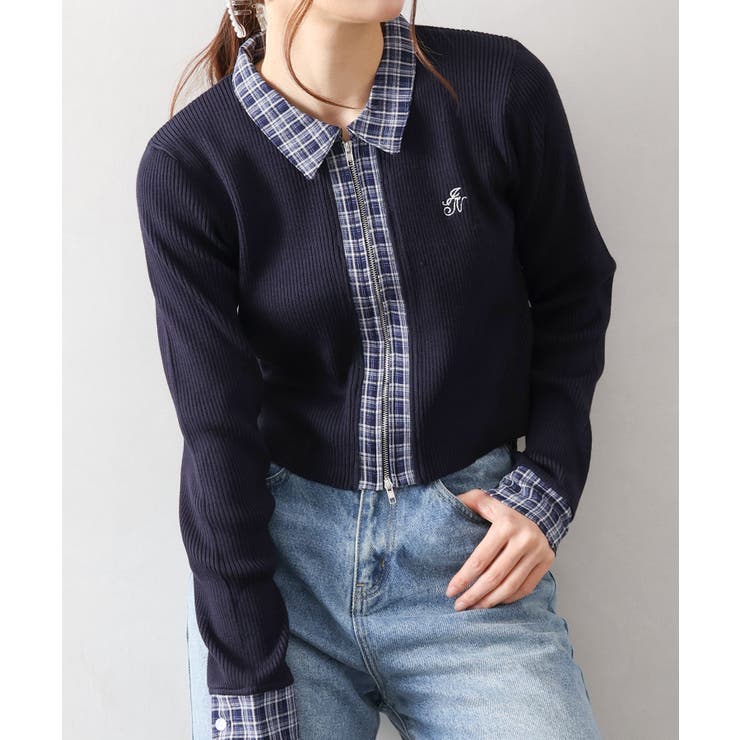 布帛チェック切替ダブルジップカーディガン | SpRay | 詳細画像26 