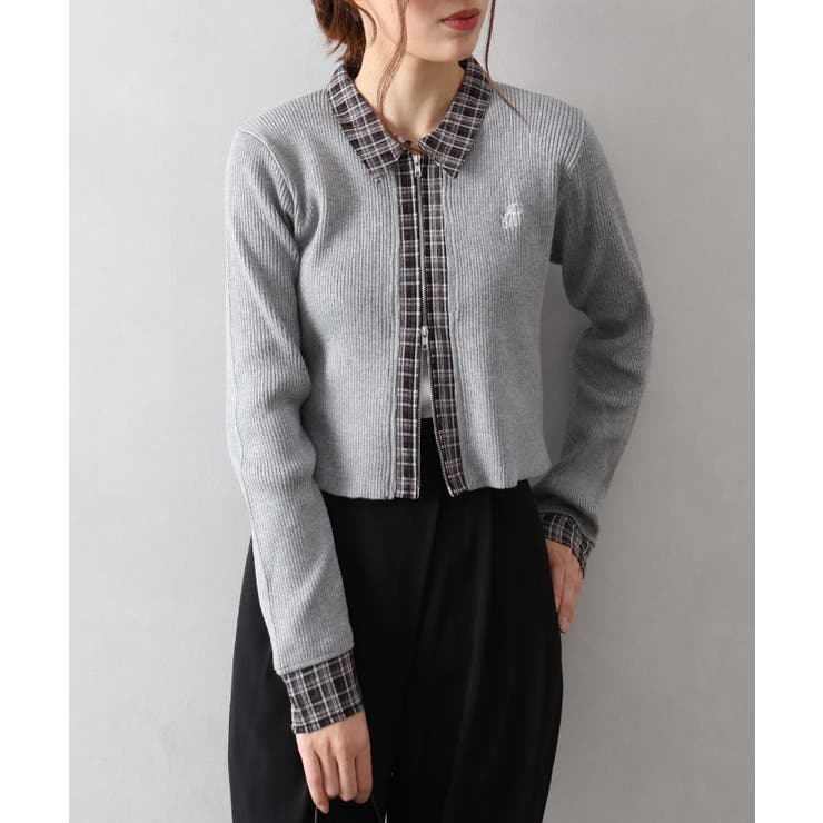 布帛チェック切替ダブルジップカーディガン | SpRay | 詳細画像5 