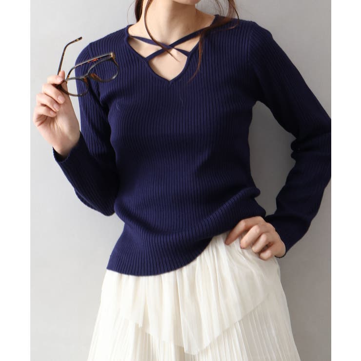ネイビー | フロントクロスリブニット | SpRay