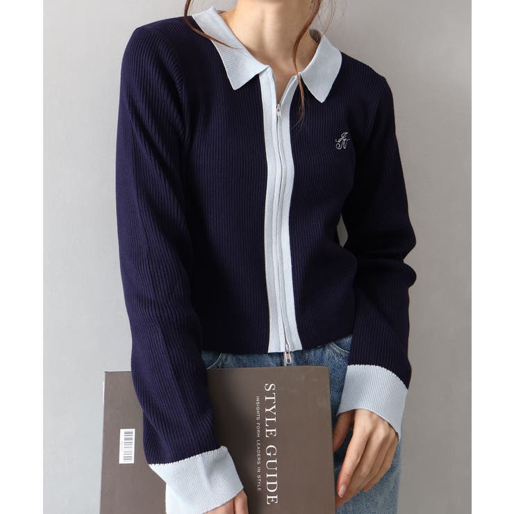 配色切替ジップカーディガン | SpRay | 詳細画像9 