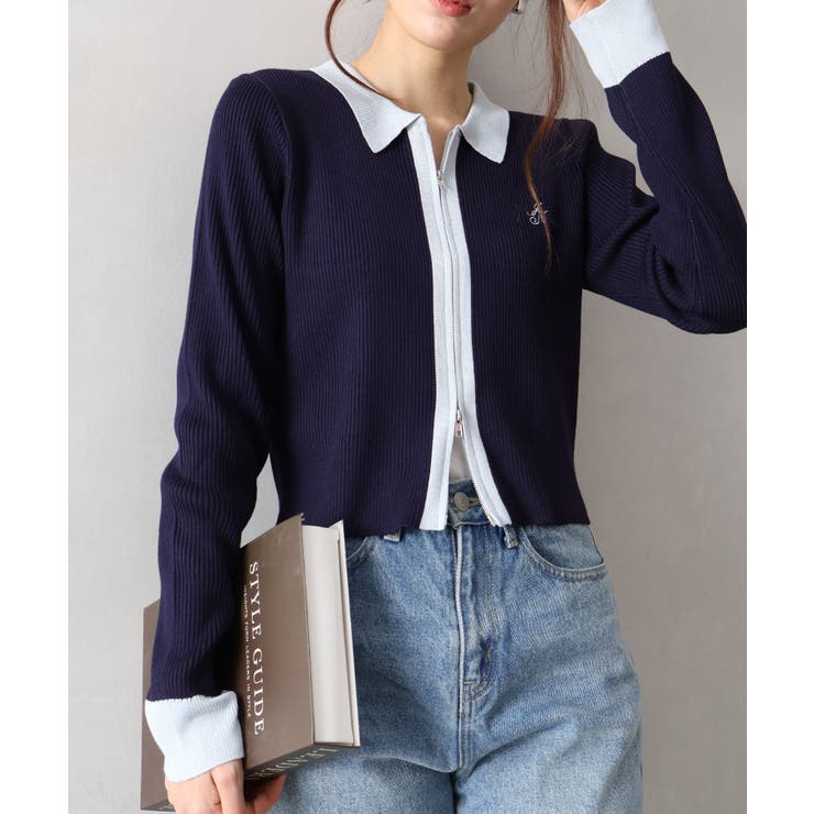 配色切替ジップカーディガン | SpRay | 詳細画像10 