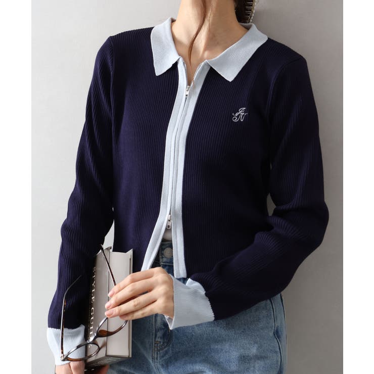 配色切替ジップカーディガン | SpRay | 詳細画像14 