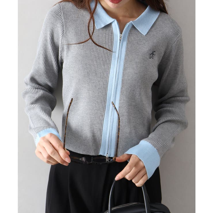 グレー | 配色切替ジップカーディガン | SpRay