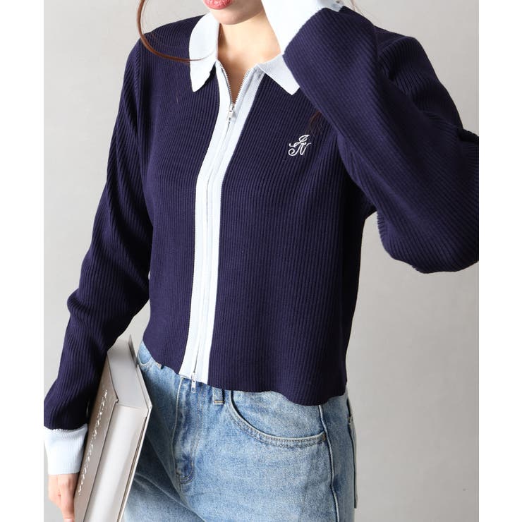 配色切替ジップカーディガン | SpRay | 詳細画像7 