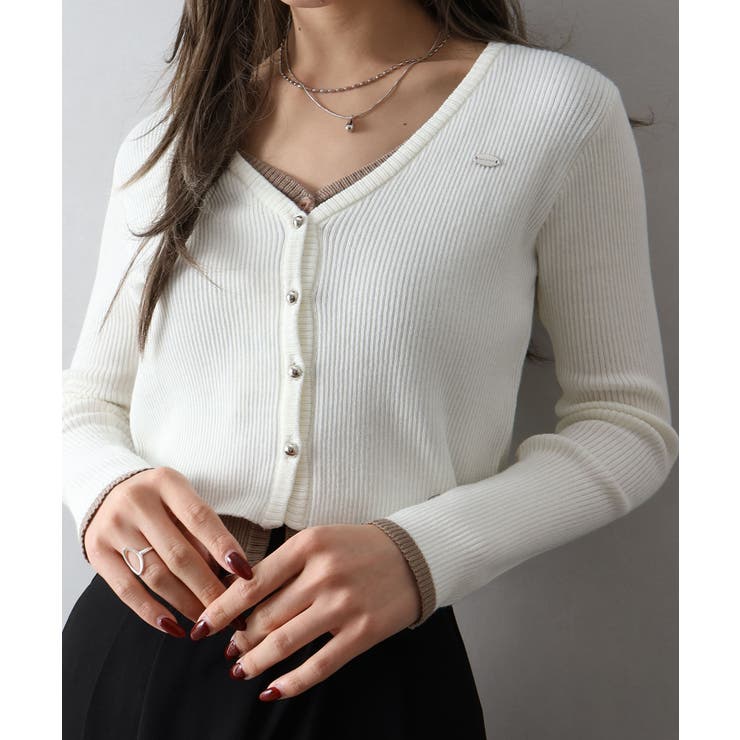 アイボリー | 配色プレートカーディガン | SpRay