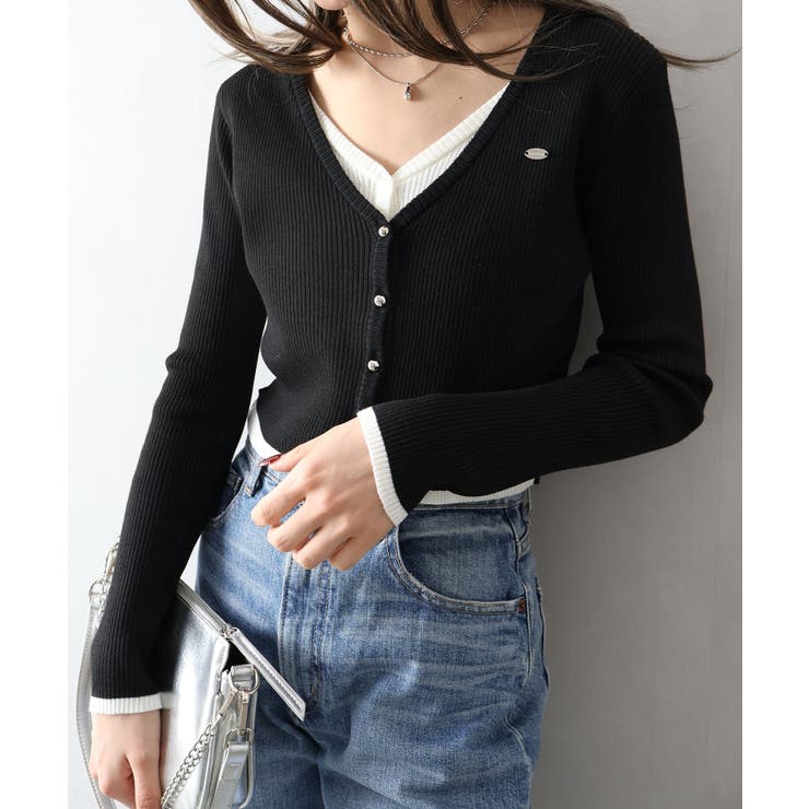 ブラック | 配色プレートカーディガン | SpRay