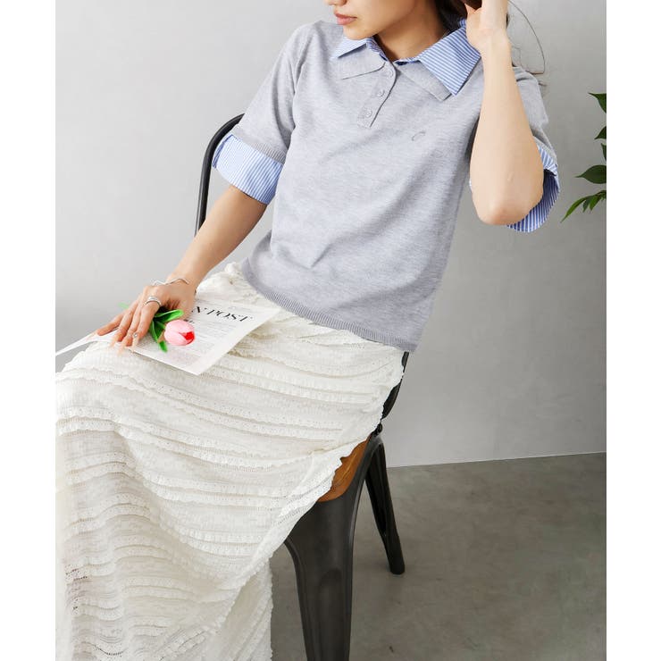 布帛切替ショートスリーブレイヤードポロ | SpRay | 詳細画像3 