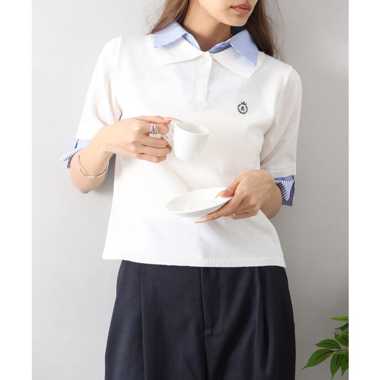 アイボリー | 布帛切替ショートスリーブレイヤードポロ | SpRay