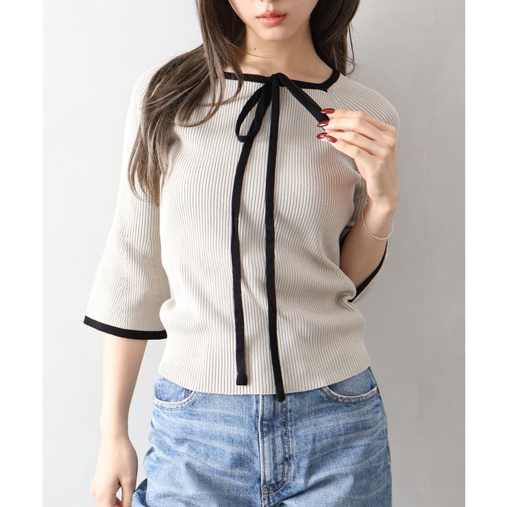 配色チョーカー付七分ニット | SpRay | 詳細画像9 