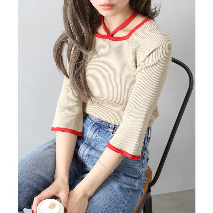 配色チョーカー付七分ニット | SpRay | 詳細画像12 