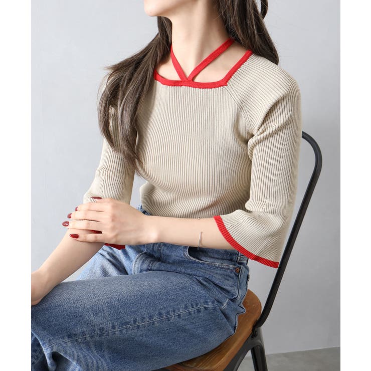 配色チョーカー付七分ニット | SpRay | 詳細画像13 