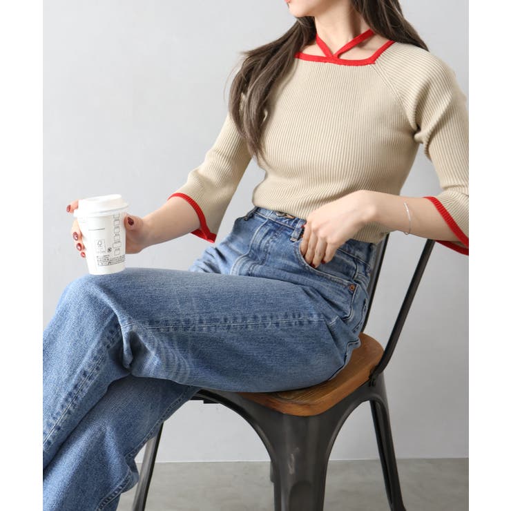 配色チョーカー付七分ニット | SpRay | 詳細画像14 