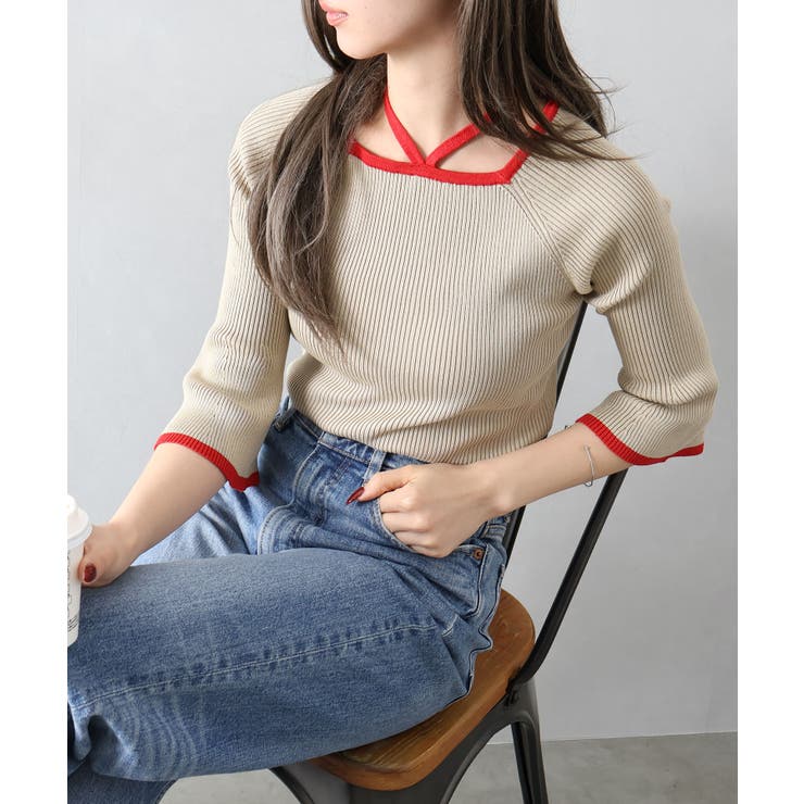 配色チョーカー付七分ニット | SpRay | 詳細画像15 