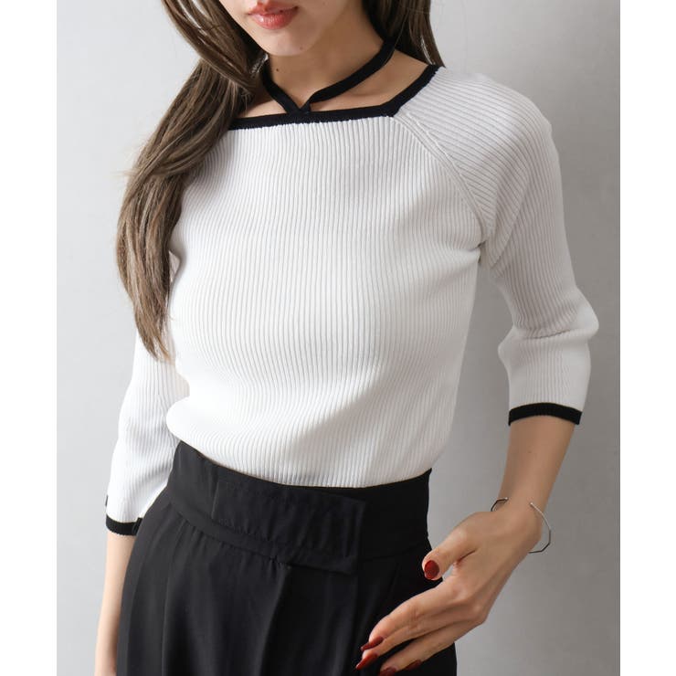 配色チョーカー付七分ニット | SpRay | 詳細画像18 