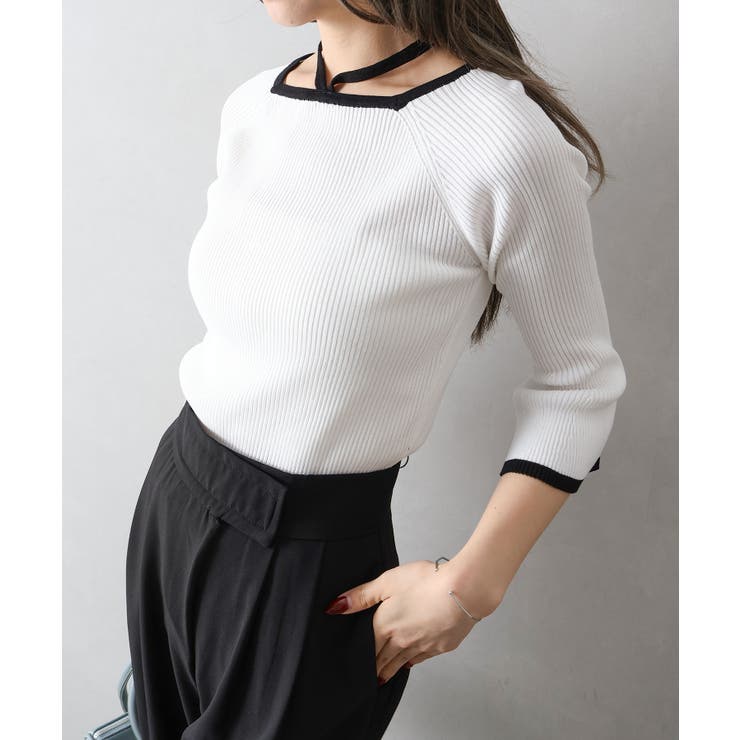 配色チョーカー付七分ニット | SpRay | 詳細画像20 