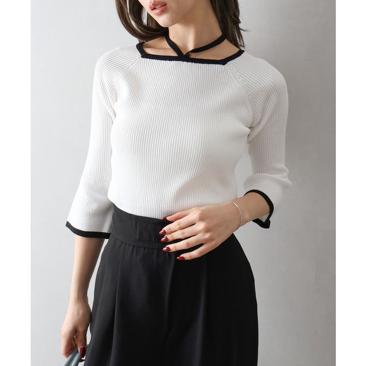 配色チョーカー付七分ニット | SpRay | 詳細画像21 