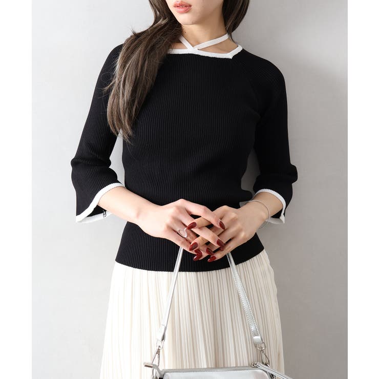 配色チョーカー付七分ニット | SpRay | 詳細画像24 